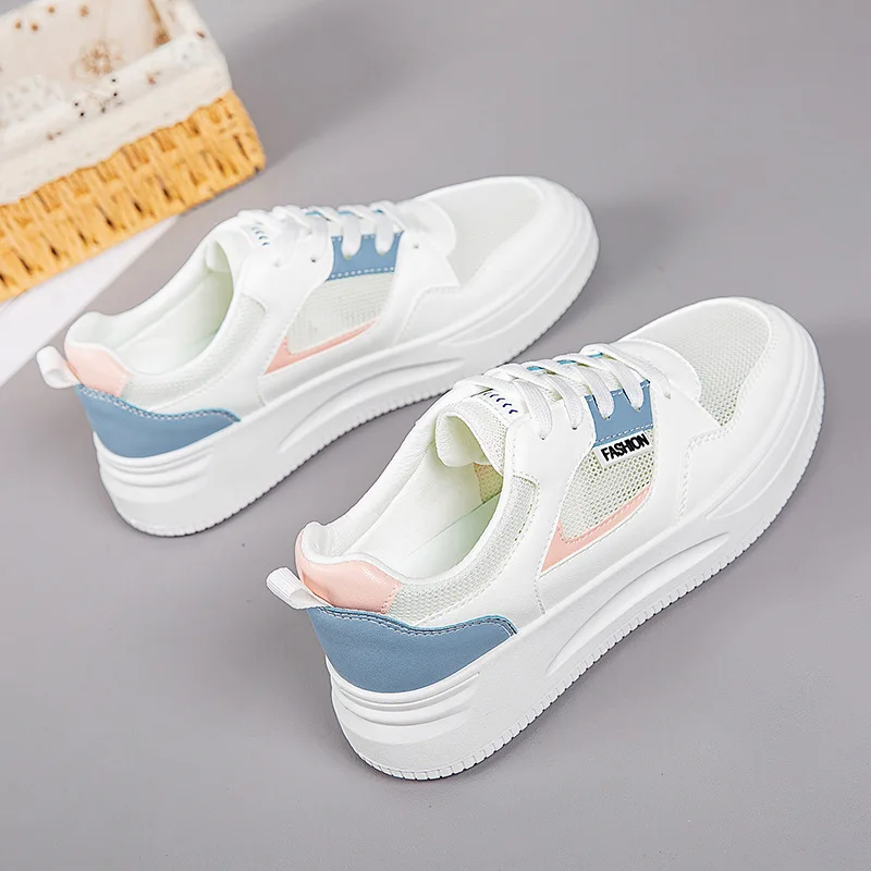 

Белые туфли, женские летние женские туфли с дышащей сеткой, тонкая повседневная спортивная обувь, универсальные студенческие туфли на толстой подошве.