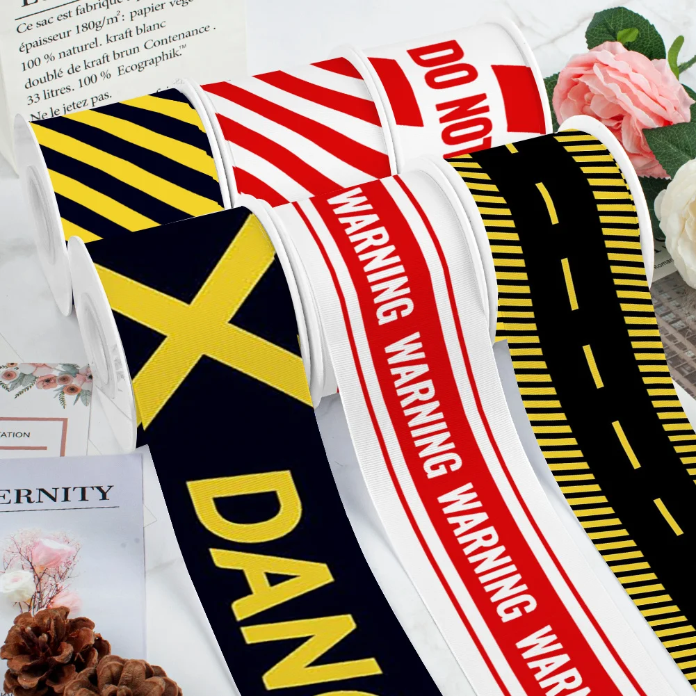 5yards Dangerous Radiation Safety Signs Printing Grosgrain Ribbon For Wrapping Hair Bow DIY Decoration Gift Packing