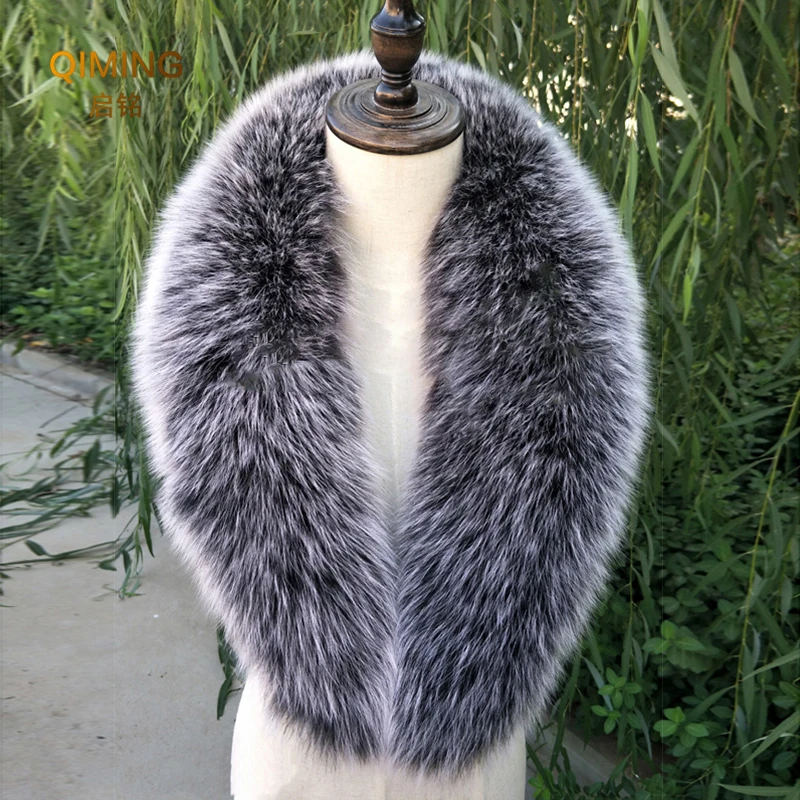 Real Fox Fur Collar Neck Warmer Women Fur Scarf Men Coat Jacket Furry Shawl Wraps Winter Warm Fur Collar Fluffy Fur Scarf Shawls