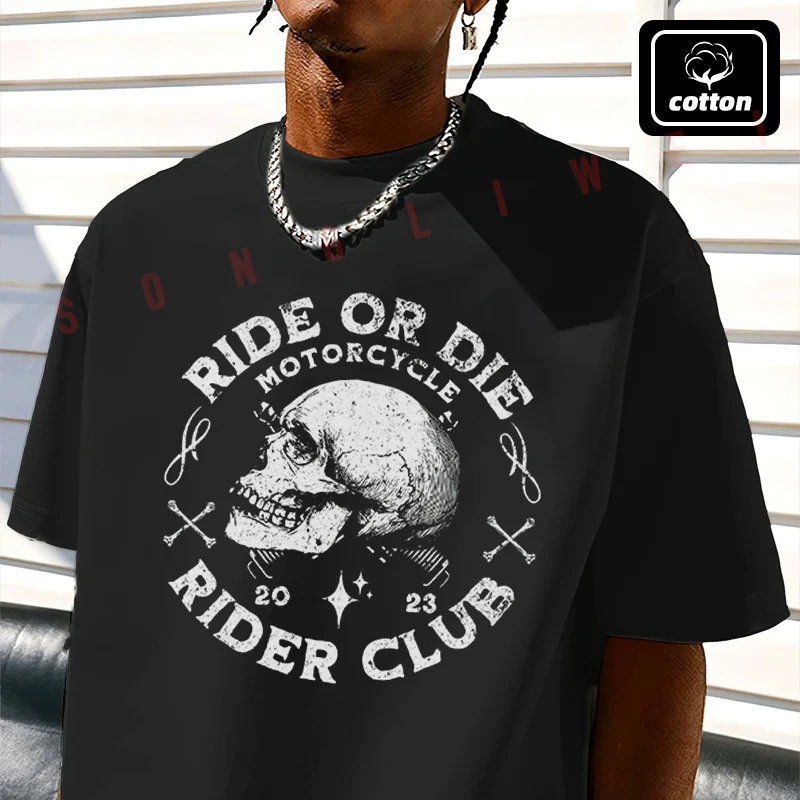 

RIDE OR DIE MOTORCYCLE CLUB Moto T-Shirt Vintage Cotton Plain Mens Funny T Shirts Casual Harajuku Clothes
