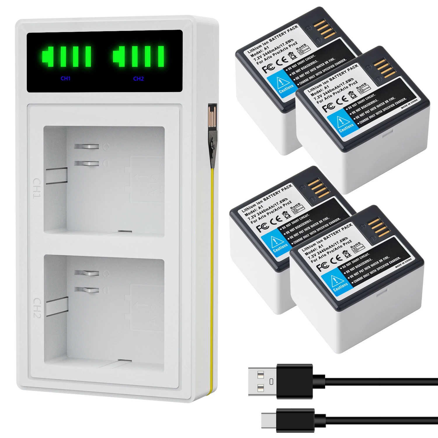 

7.2V High Capacity 2440mAh Arlo A1 Replacement Battery For Arlo Pro Pro 2 Cameras or LCD Dual Charger For Arlo Pro/Pro2 Battery