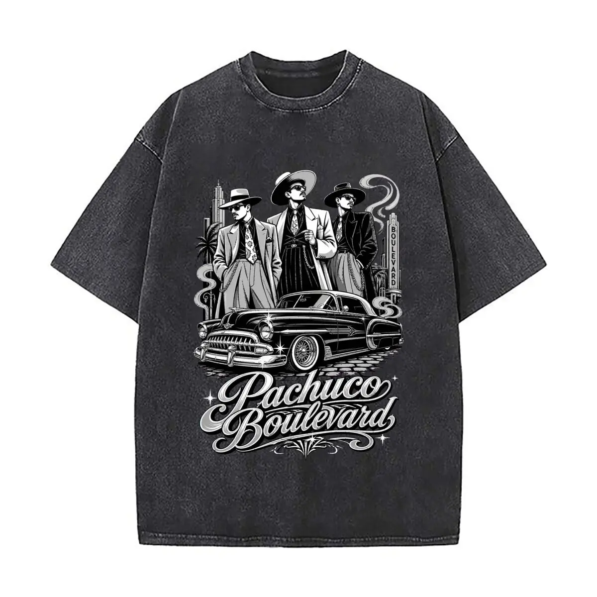 Camisetas Oversize Vintage con Efecto Desgastado Estilo Urbano Clásico Pachuco Boulevard para Citas de Café