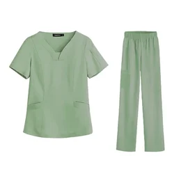 Nursing Uniforms Women's Scrub Set Top + Pant Medical Surgical Nurse Beauty Salon Workwear Clinical Scrubs Spa Doctor Tunic Suit