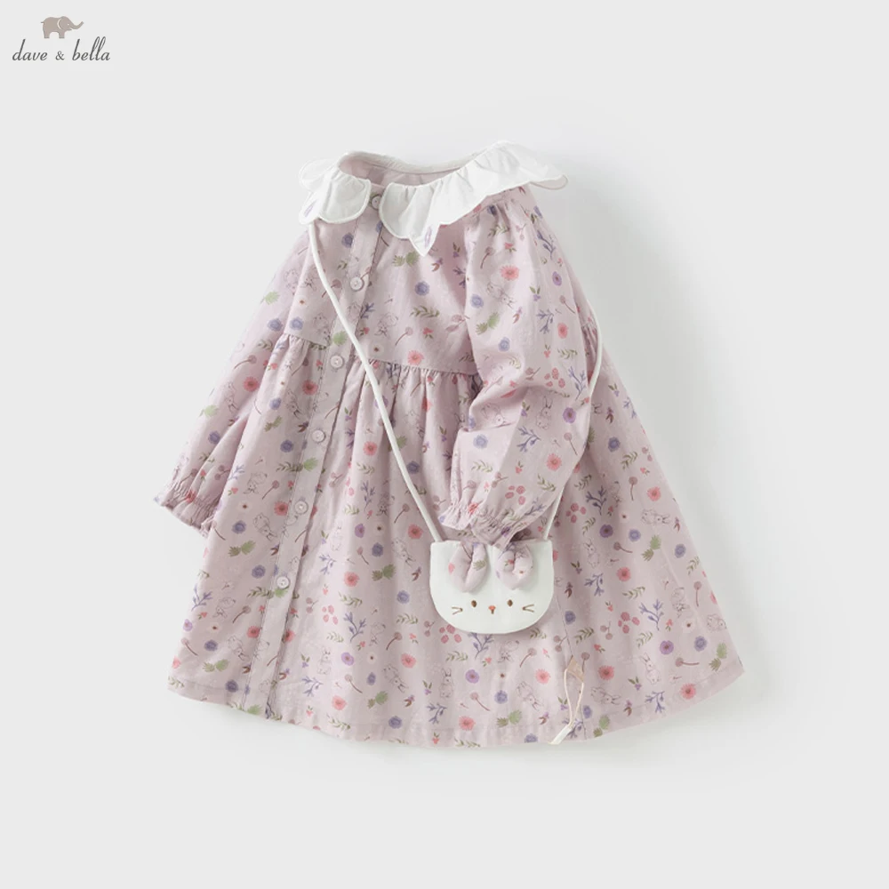 Dave Bella Girls Long Sleeve Princess Dress Spring Autumn Cotton Floral Print Dress Children Party Outdoor Clothes DB1250321