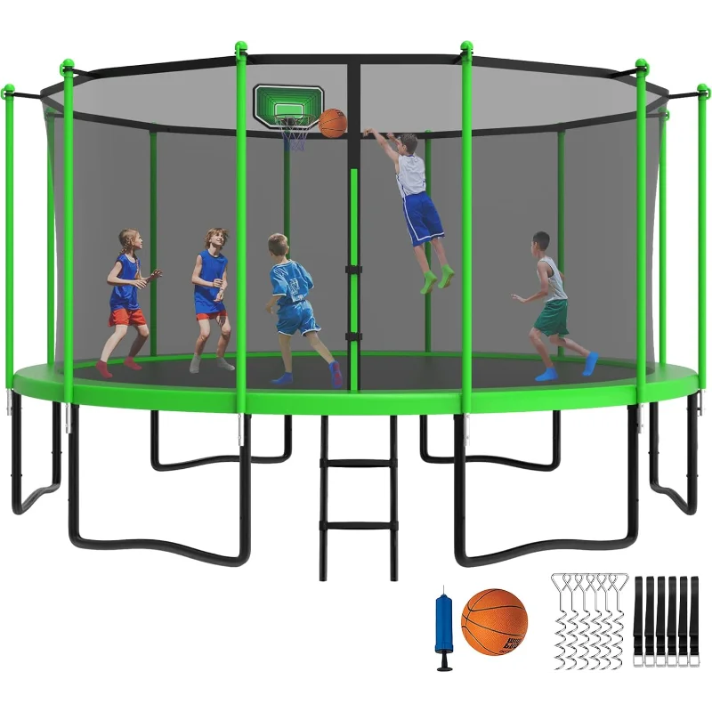 

YORIN Tranpoline 16FT 15FT 14FT 12FT 10FT 8FT Tranpoline for Kids and Adults 1500LBS Tranpoline with Basketball Hoop