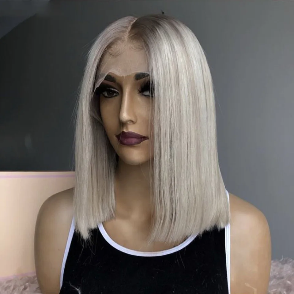 Glueless Fashion Highlight Ombre Blonde Soft Natural 18inch Natural Straight HD lace front wig suitable for women Heat Resistant
