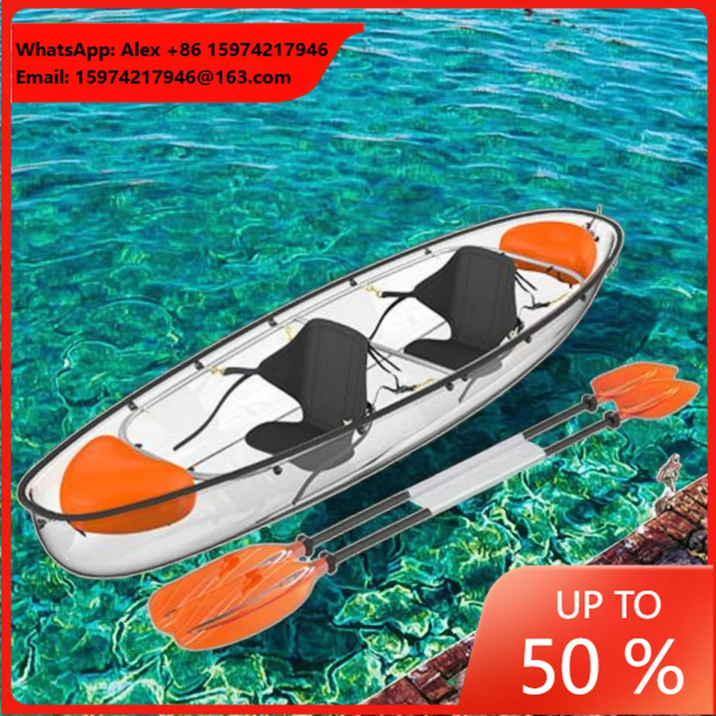 High Quality Transparent 2-Person Kayak Polyethylene Hull Material Crystal Boat For Water Play Single Kayak For Resort Tourist