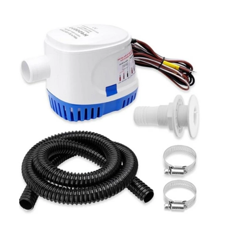 NEW-Automatic 12V DC Marine Boat Bilge Pump Kit 1100GPH W/Built-In Float Switch& Hose