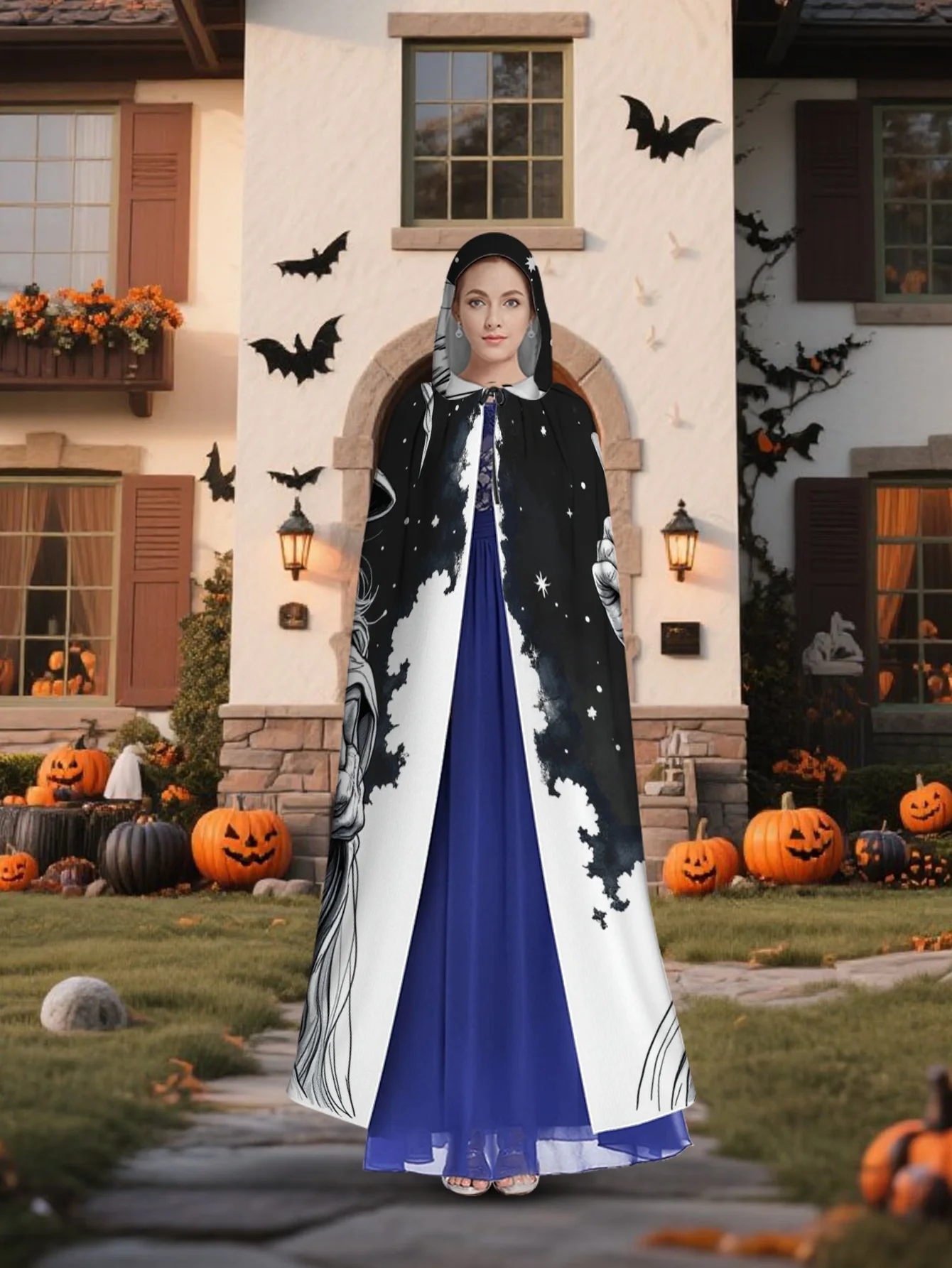 Customization 1pc Lianyaoshi Wizard Costume - Long Beard & Cloak With Hooded Robe, 100% Fantasy Costume For Halloween