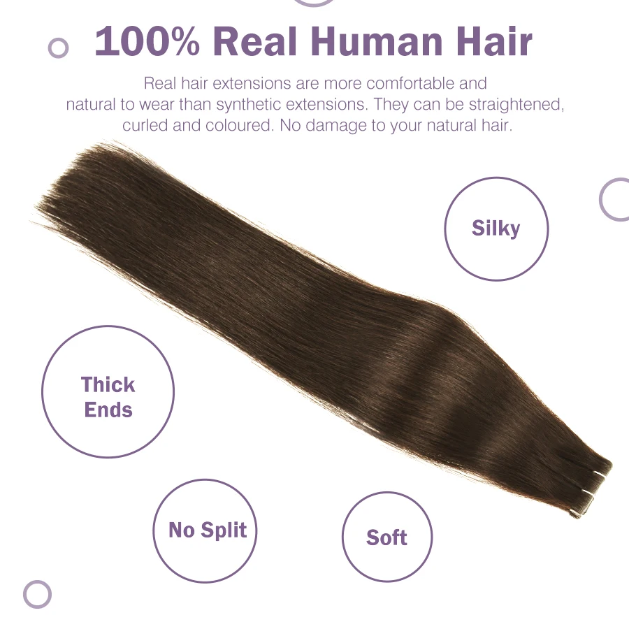 TSITSI Hand Tied Tape In Adhesives Human Hair Extensions PU Skin Weft 100% Real Remy Hair Invisible and Seamless Tape Extensions