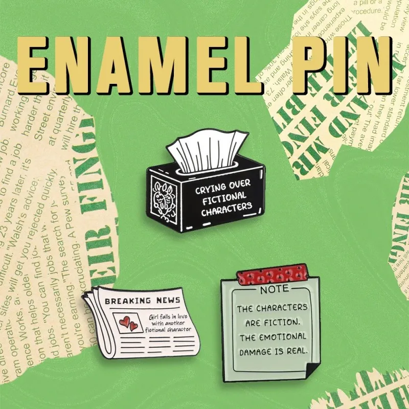 Funny Fiction Quote Enamel Pin Tissue Box Newspaper Note Lapel Brooch Badge Book Lover Backpack Clothes Decor Jewelry Gift