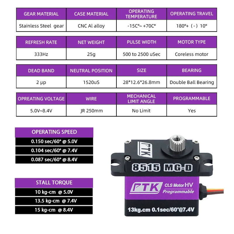 PTK 8515 MG-D micro servo 17g digital HV servo All metal RC model aircraft Fixed wing helicopter drone servo
