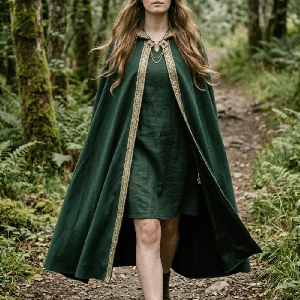 Warrior Cloak Anime Medieval Cloak Fantasy Pastoral Ribbon Edge Hooded Cape Hood Robe Dark Style Cosplay Costume Stage Drama