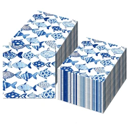 20/40/60/80/100pcs Fish Paper Napkins Watercolor Sea Ocean Luncheon Napkins for Fishing Party Decors Restaurant Kitchen Supplies