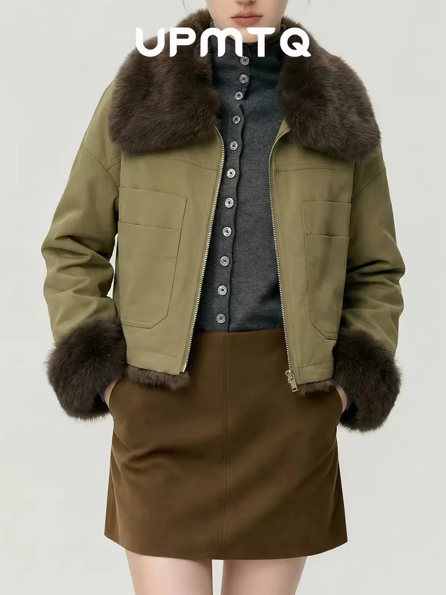 Women Fashion Double-faced Soft Faux Fur Parka Jacket 2026 Winter Cool Girls Vintage Army Green Chic Fluffy Casual Outfit