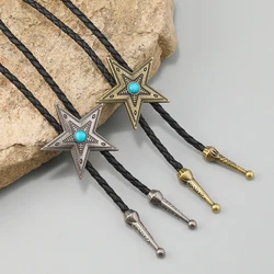 Vintage leather chain Bolo Tie for Men Western Cowboy Necktie Bolo Tie for Shirt Fashion star long necklace