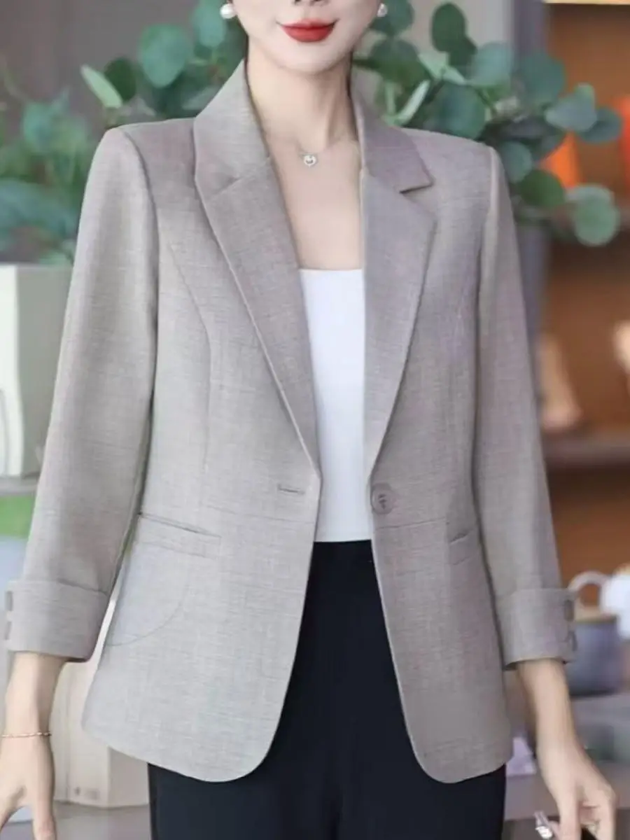 Spring Autumn 2025 Casual Style Women's Suit plus Size Mommy Fashion Slim Fit Elegant Outerwear Polyester Fiber Commute