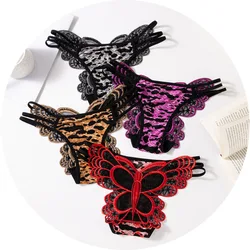 Sex Big Butterfly Leopard Print Briefs Sexy Hot Seduction Sheer Embroidery Waist Comfortable Personality Suspender Panties Women