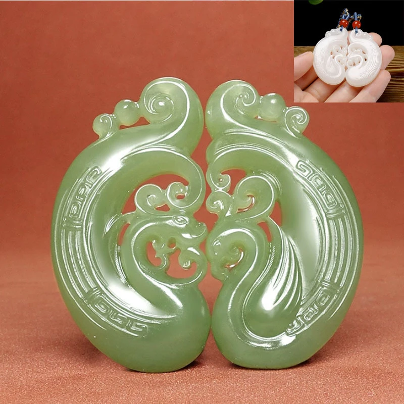 

Qinghai Hotan , pair, light green , auspicious and jade pendant
