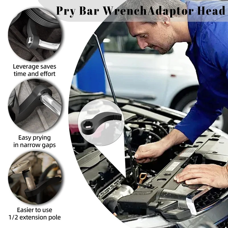 

Crowbar Adapterhead Tools Adjustable Anglehead Dropforged Steel Pry Bar Fits 3/8”Ratchet Leverage Design
