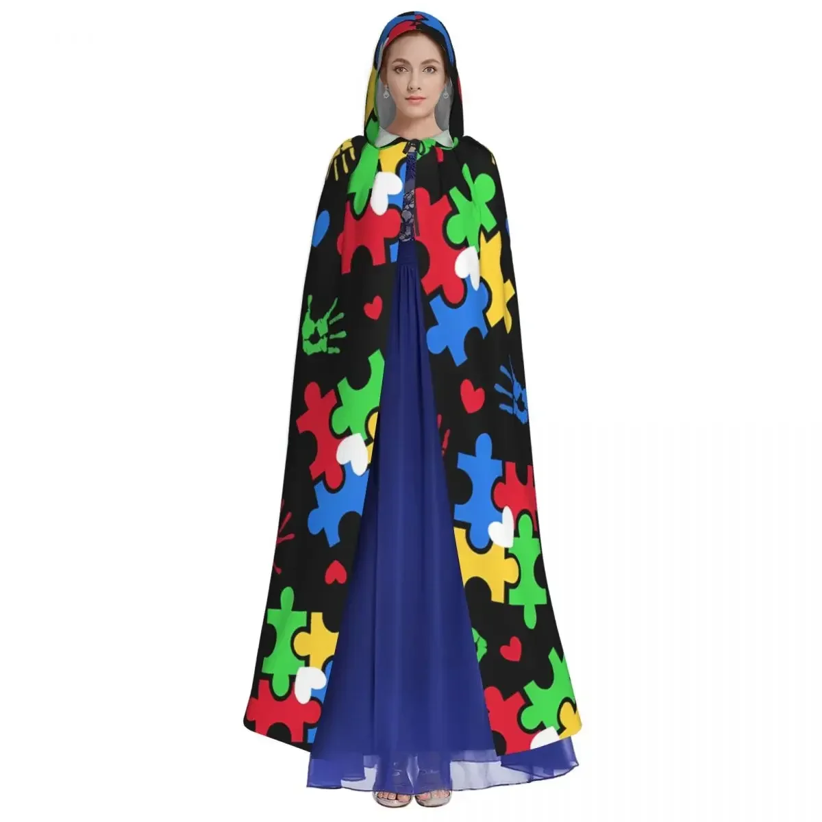 Long Cape Autism Awareness Colorful Puzzle Piece Hooded Coat Autumn Hoodies