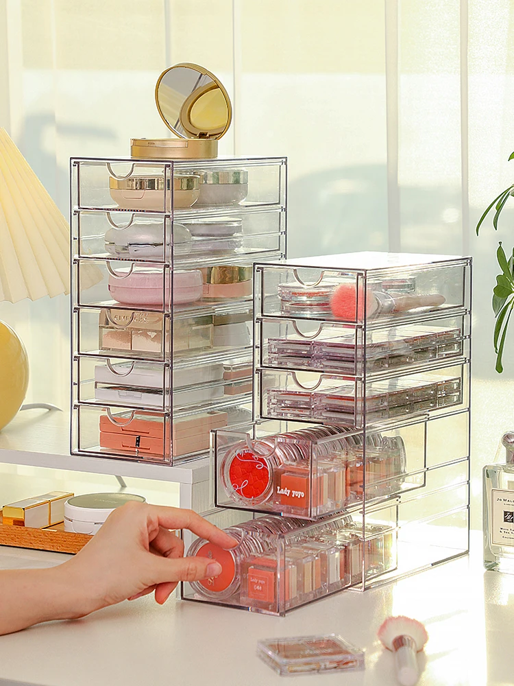 Acrylic Cosmetic Organizer Makeup Storage Box Lipstick Holder Stationery Display Stand Drawer Jewelry Transparent Box Stack-able