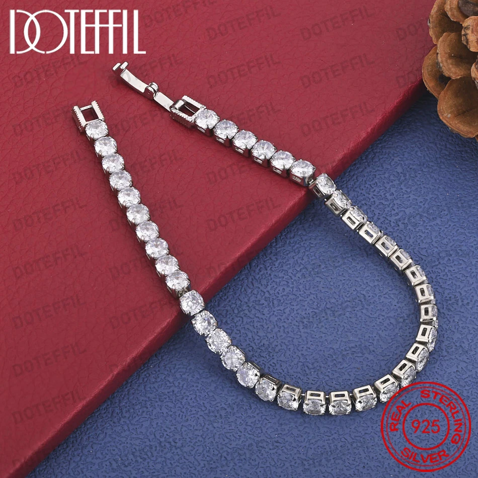 925 Sterling Silber 8-Zoll Luxus Zirkon Armband für Damen, Modischer Hochzeitsschmuck, Party-Geschenk Accessoires