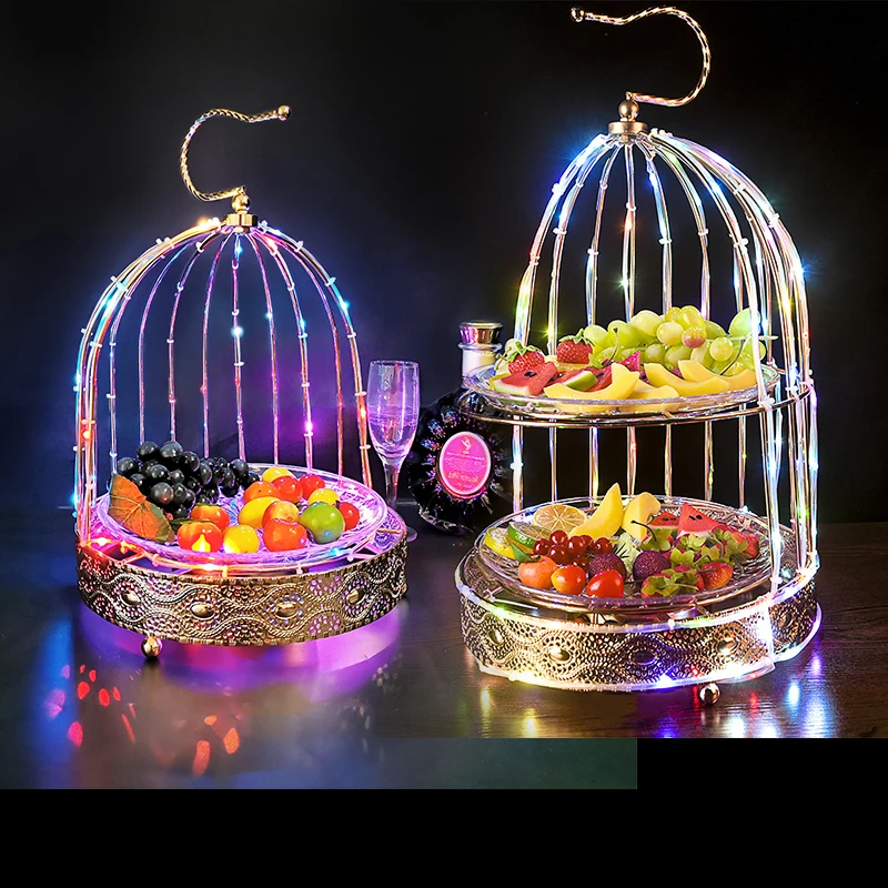 Customized Luminous Fruit Plate Snack Dish Atmospheric Creative Bird Cage Fruit Two-Layer Three-Layer Snack Plate