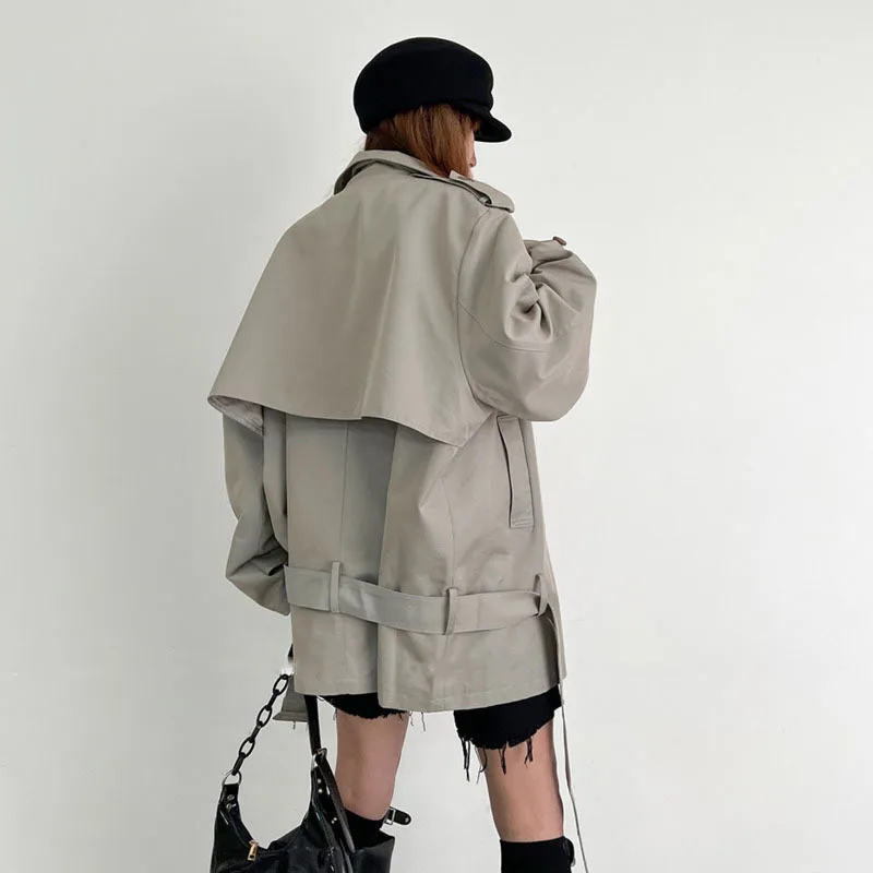 HKSH ربيع الخريف جديد المرأة خندق معطف مزدوجة الصدر الوقوف طوق حزام الخصر Cinching خمر سترة قصيرة أنيقة HK14436