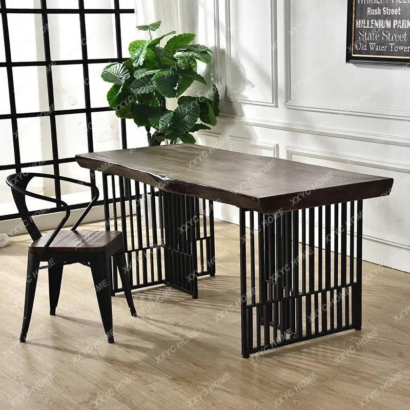 

M Simple modern solid wood computer desk wrought iron company office conference table