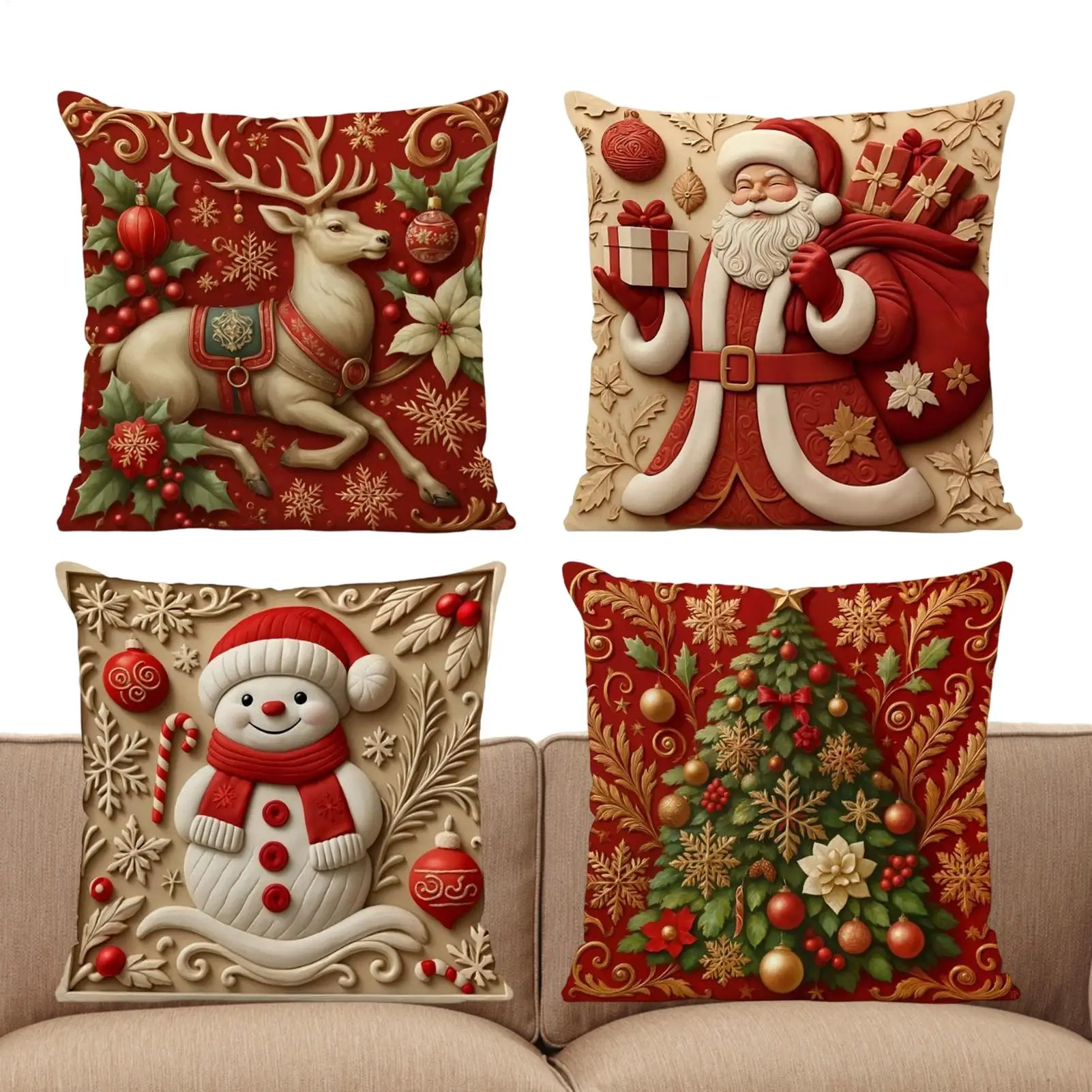 

Christmas Pillow Cover 17.72Inch Embroidery Pillowcase Decor 4 Pieces Pillowcase Christmas For Home Indoor Outdoor Bedroom Couch