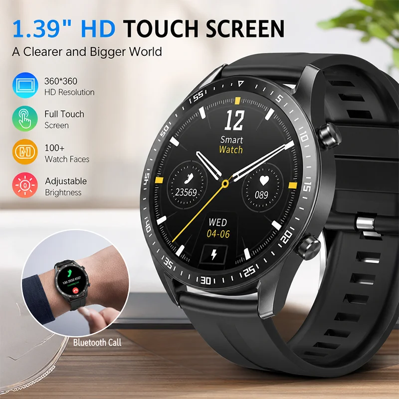Smartwatch für Männer und Frauen, HD-Display, Herzfrequenz- und Schlafüberwachung, Bluetooth-Anruf, 5ATM wasserdicht, Smartwatch HT22