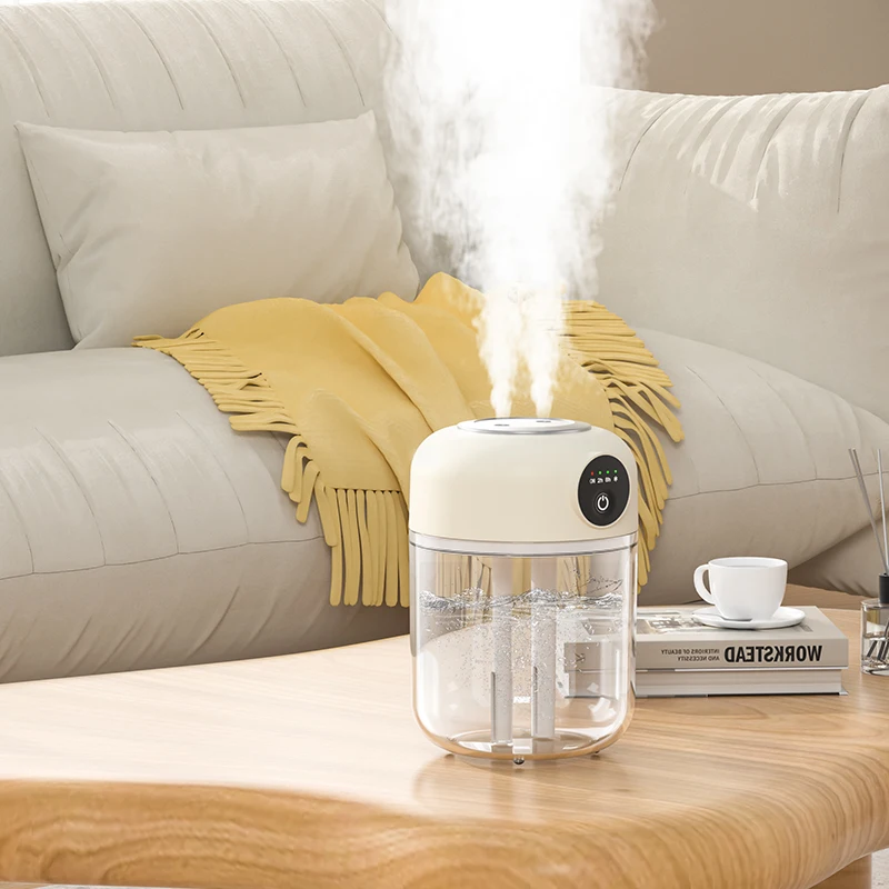 Humidificador de pulverización doble, recargable por USB, batería de 1800mAh, luz nocturna de Color cálido, portátil y para uso doméstico, gran capacidad y duradero