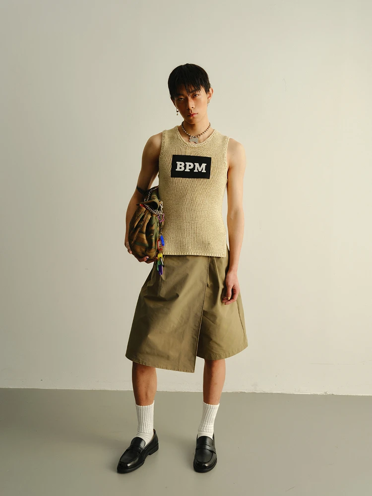 

KADAKADA Original Design Chunky Knit Frayed Rave Dance BPM Print Elastic Slim Fit Unisex Vest Fashion Urban Youth Summer