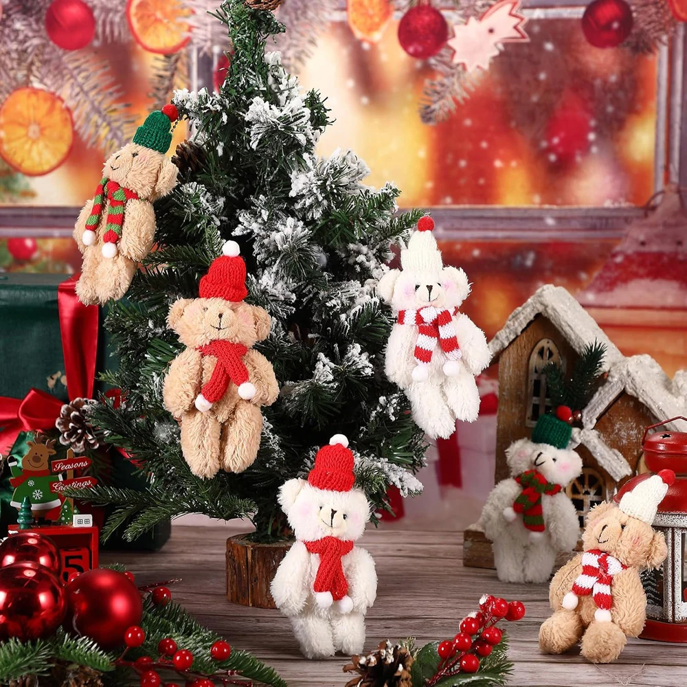 12 Stück Weihnachts-Mini-Stoffbären, große kleine Kuscheltiere, Schlüsselanhänger für Geburtstag, Weihnachten, Party, Dekorationen, Basteln