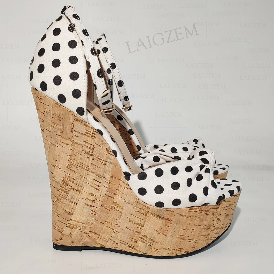 LAIGZEM Women Sandals Platform Wedges Polka Dots Buckle Strap Open Toe Pumps High Heels Ladies Shoes Woman Big Size 38 41 42 48