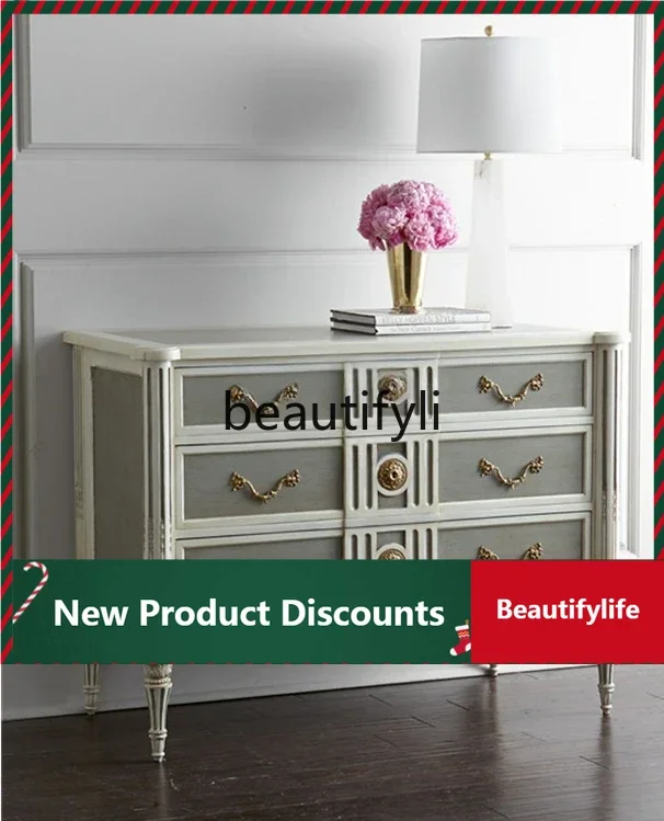 

Simple French bedroom drawer locker porch cabinet solid wood storage cabinet D80