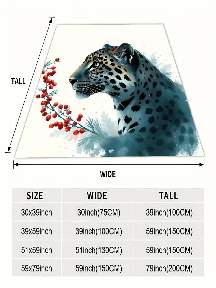 pc Winter Leopard  Holly Fruit Blanket  Soft Flannel Throw with Lion  Holly Design Perfect for Bed Sofa Camping Car