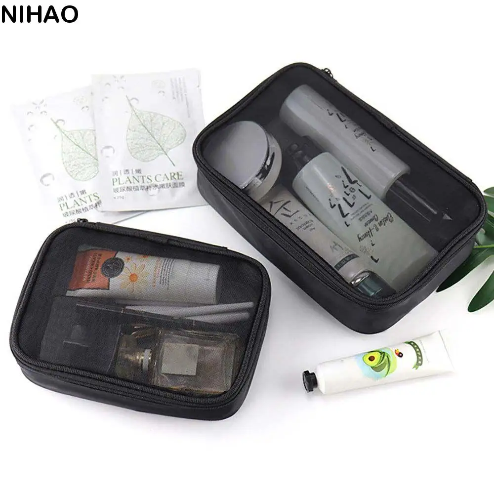 

Fashion Casual Nylon Zipper Makeup Organizer Wash Pouch Female Storage Bag Mesh Cosmetic Bag Makeup Case Bath Storage
