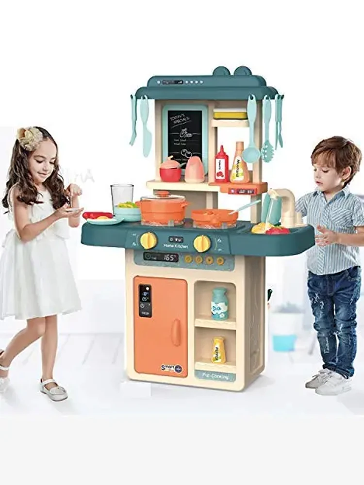 Multicolor Play Set Toys for Kids with Running Water Sink, 42-Piece Accessories, Lights & Sounds, and Dessert Shelf