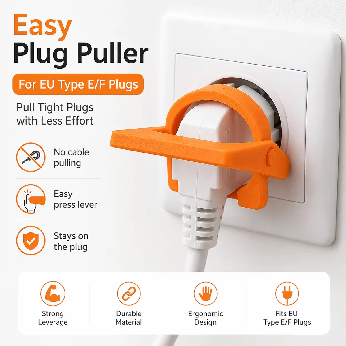 EU Type E/FPlug Puller Tool Easy Socket Removal Lever AdapterTight Plug Extractor No Cable PullingGrip Aid For Home Office