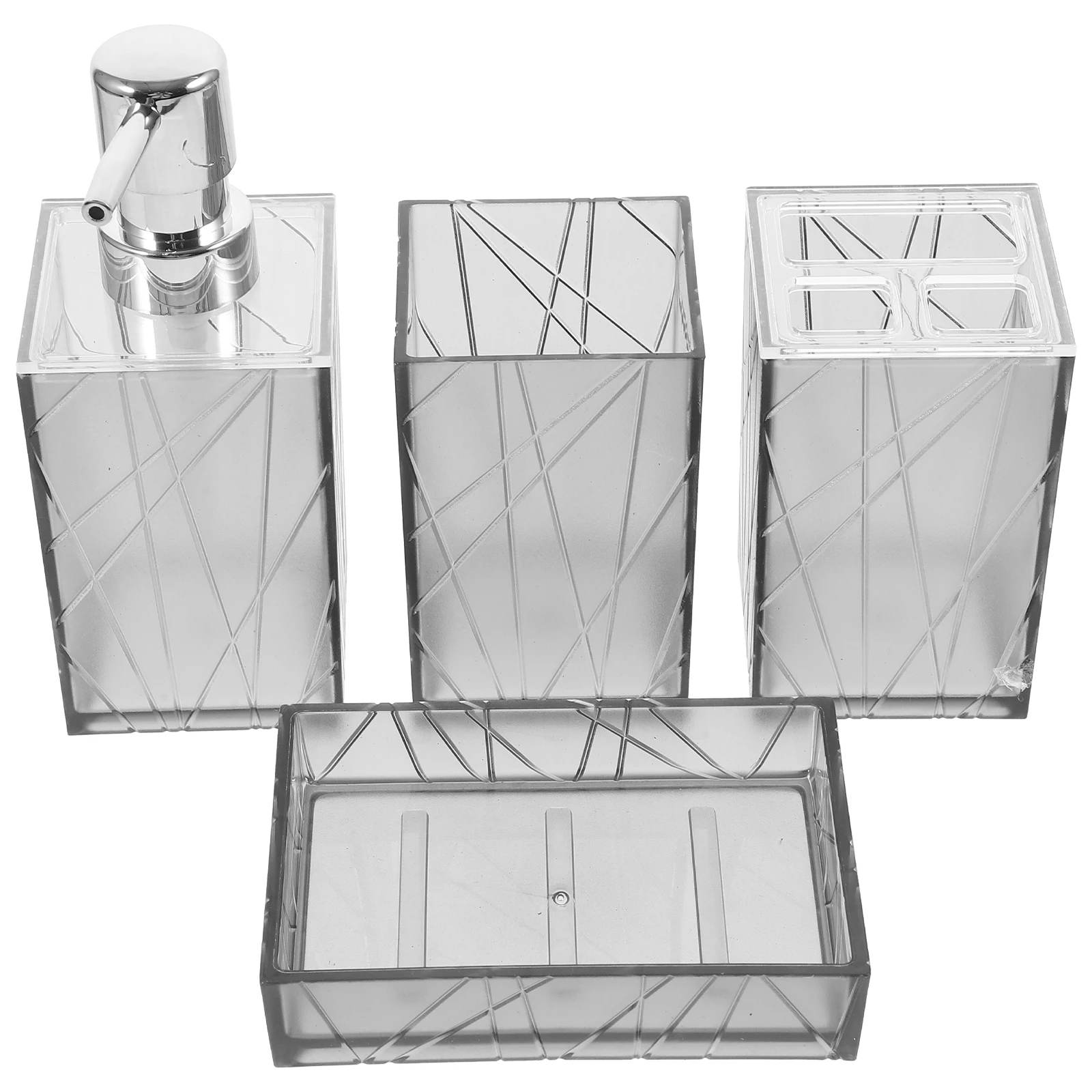 

1 set 1 Set Plastic Bathroom Accessories Kit Soap Dispenser Toothbrush Holder Shampoo Bottle Soap Tray Refillable Lotion