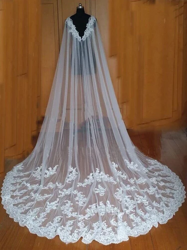Imagen 2 del producto Apliques largos de encaje, chal de boda, capa nupcial de encaje, capas, velo de novia, tren de arrastre personalizado