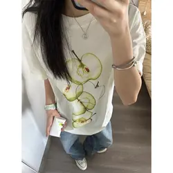 Fun Apple Print Raglan T-shirt for Men and Women Pure Cotton Summer Fashion Trend Casual Comfy Couple Short Sleeve Top Harajuku