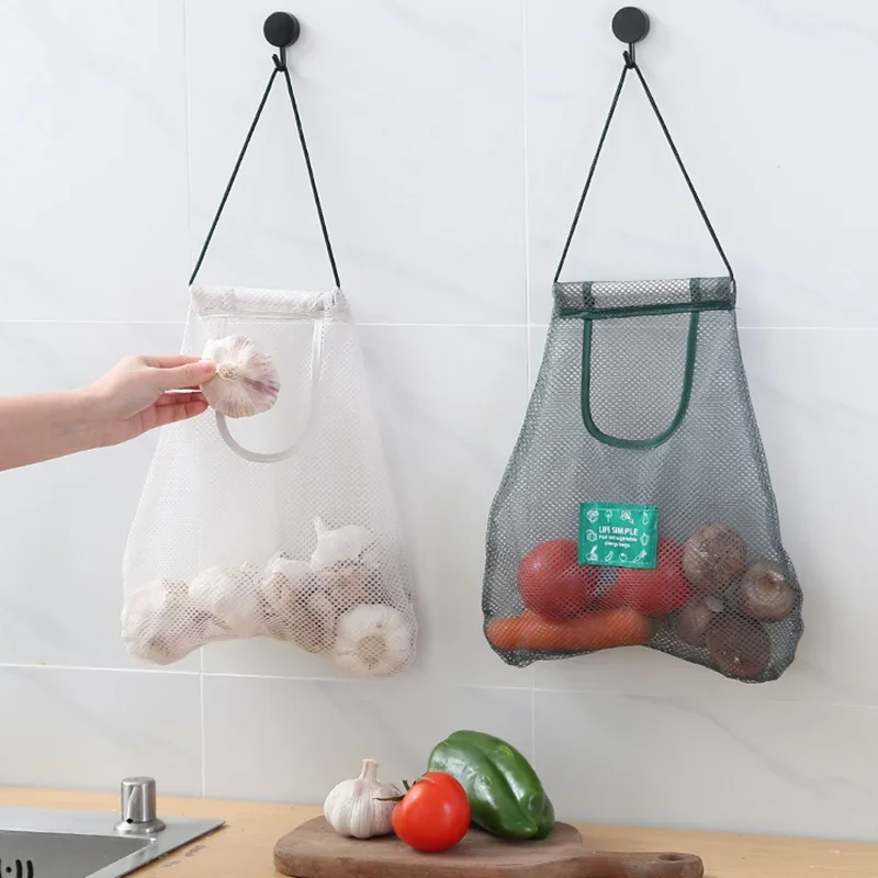 1/2PCS Mesh Net Reusable Hanging Storage Bags Fruit Vegetable Garlic Onion Organizer Home Hollow Mesh Bag Kitchen Accessories