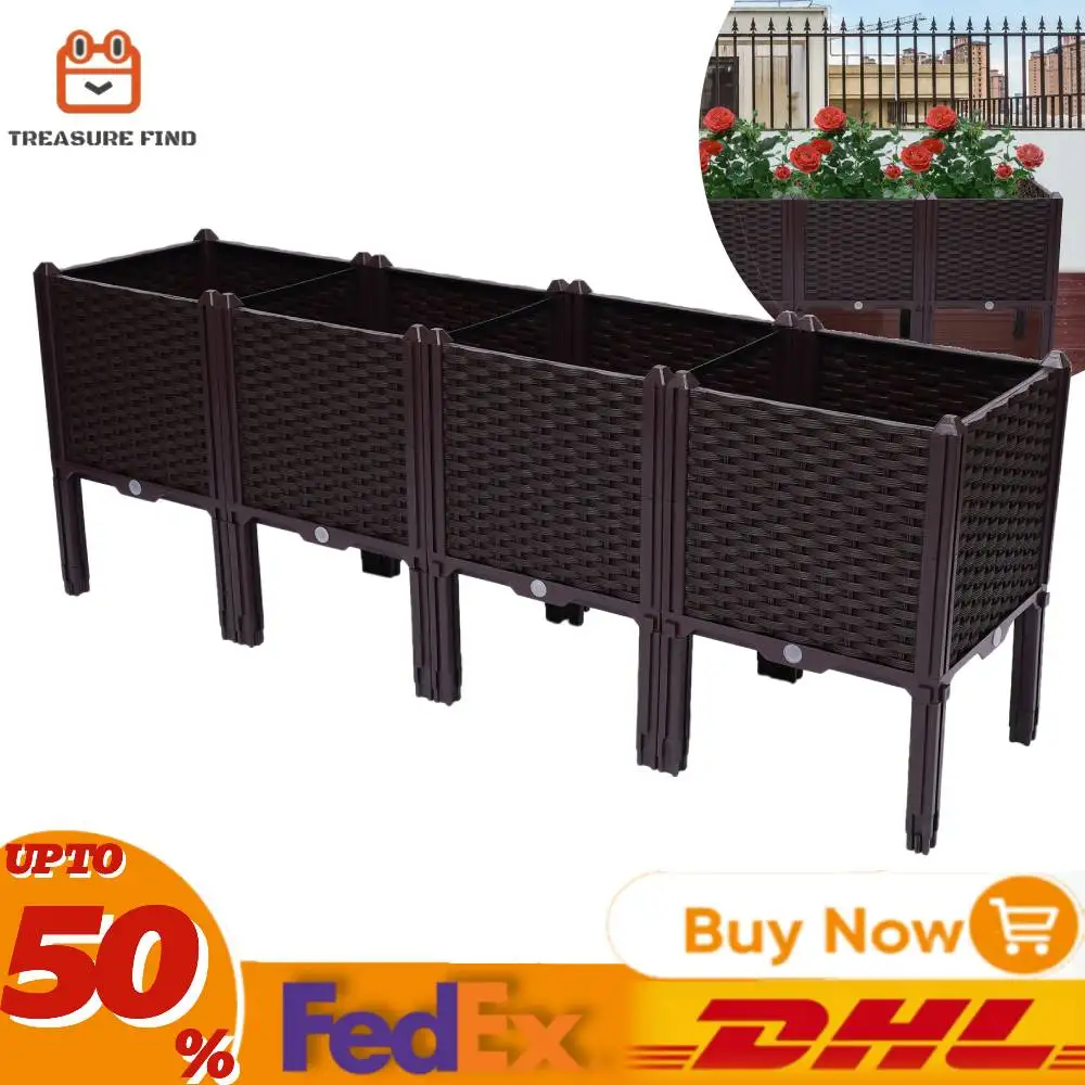 4 Pcs Planters for Outdoor Plants Elevated Garden Boxes Deep Root Box Planter for Vegetables, Flowers,Tomato and Herbs