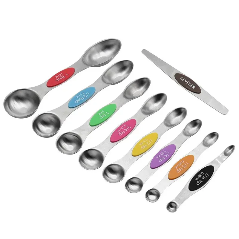 

9pcs/set Double-headed Measuring Spoons Strong Magnetic Stainless Steel with Scale Measurement Quantification Seasoning Spoons