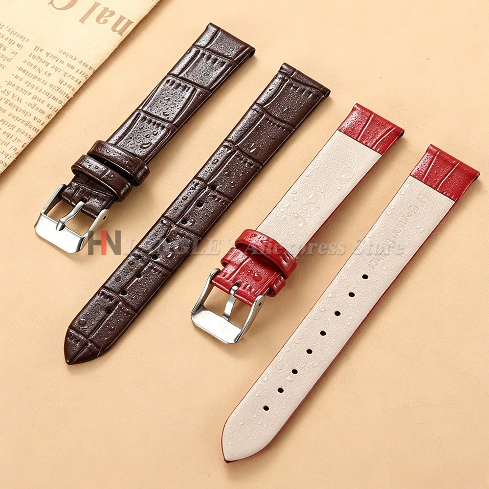 Genuine Cow Leather Watch Strap 8mm 10mm 12mm 14mm 16mm Bamboo & Crocodile Pattern Design Men Women Business Universal Watchband