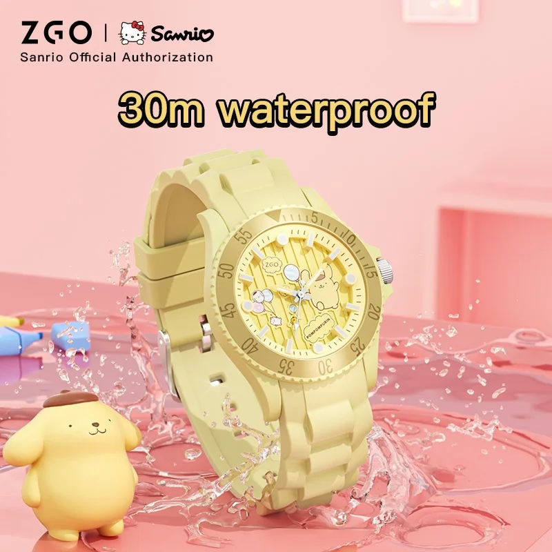 Zgo sanrio pomporpurin crianças relógio para meninas pulseira confortável com design bonito dos desenhos animados luminoso relógio de quartzo à prova dwaterproof água presente 5373