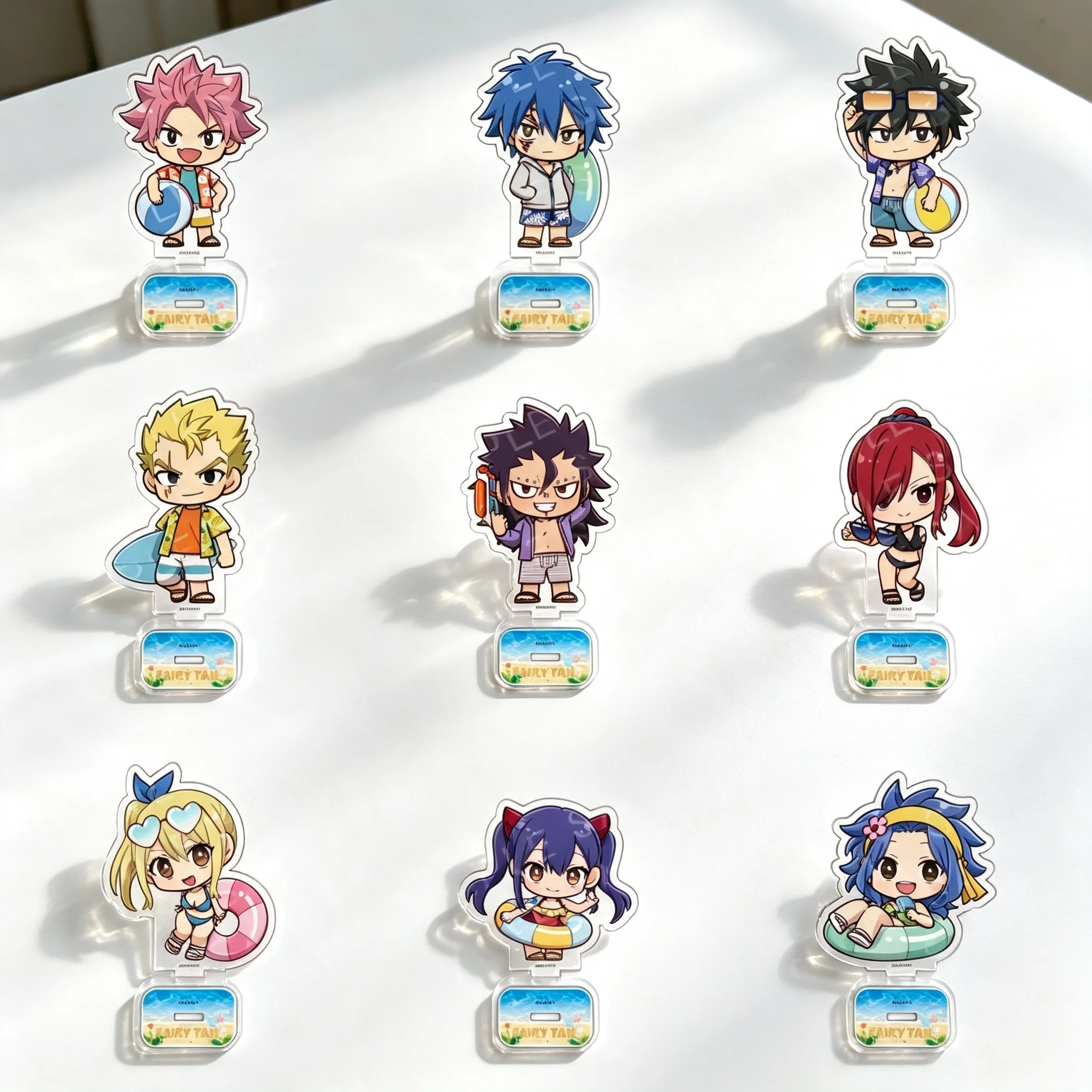 Anime Fairy Tail Vacation Ver Natsu Dragneel Lucy Heartfilia Q-Style Acrylic Stand Model Plate Keychains Desktop Ornament